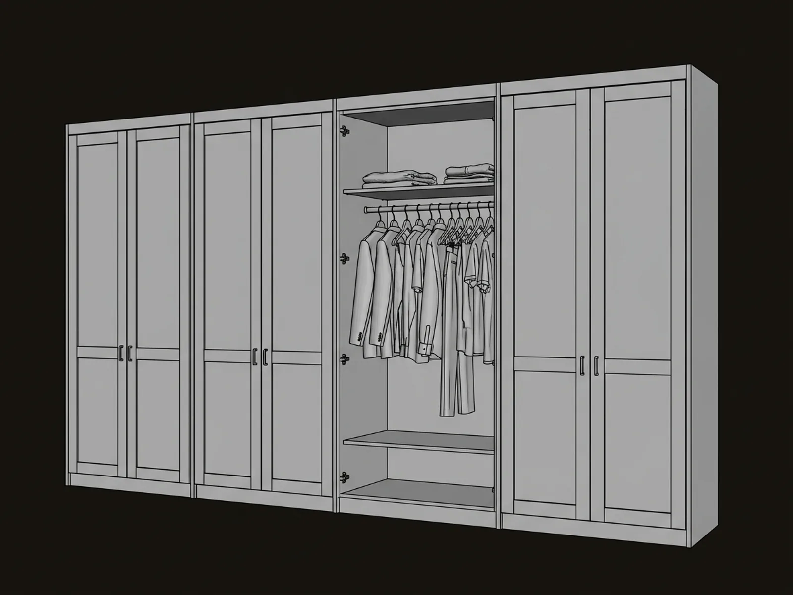 Fast shaded viewport preview of a fitted wardrobe run while designing